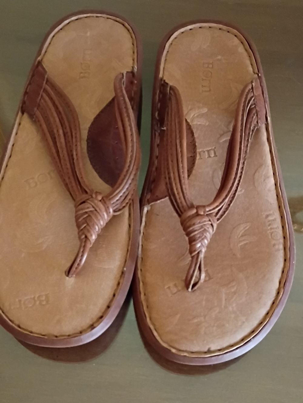 Born Brown Leather Knot-Front Thong Sandals